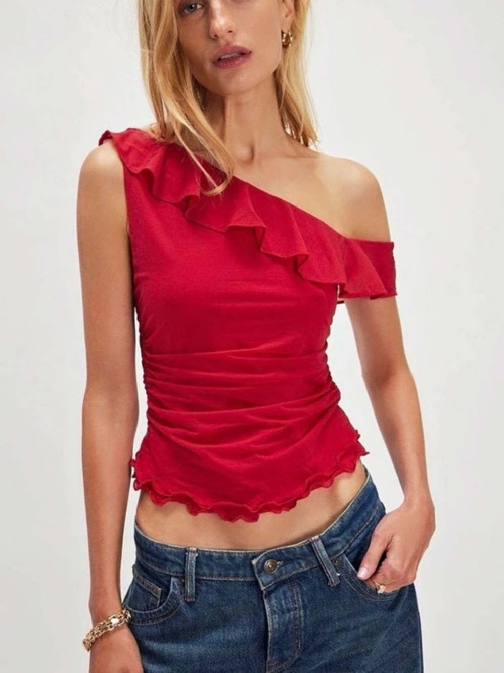 FREE PEOPLE Isla Off-The-Shoulder Ruched Sleeveless Top, Red Berry, NWT, size L